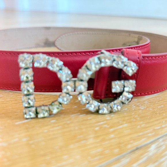 Dolce & Gabbana authentic red women’s belt rhinestone DG Small/med 75 cm 30 in